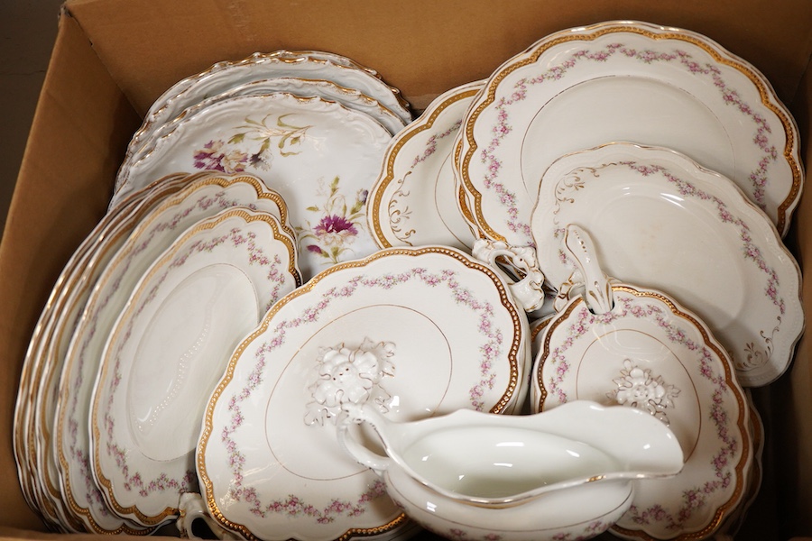 Mixed dinnerwares, to include Limoges dessert set and Johnson Brothers part dinner service (2 boxes)